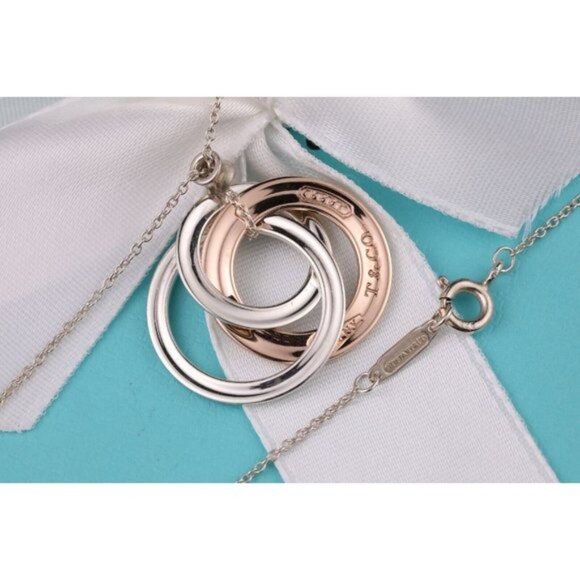 Tiffany & Co. 1837 Interlocking Circles Silver Rubedo Metal Necklace 18" Chain - Picture 10 of 11